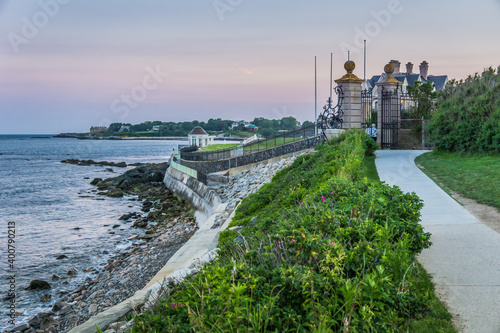 Cliff walk in Newport, RI, is a 3.5 mi path, following the shoreline, with great views of the ocean and the big Gilded Age mansions of Newport photo