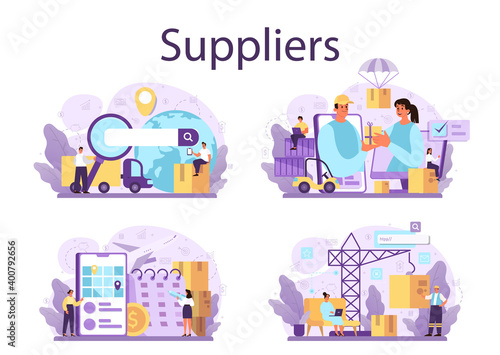 Suppliers concept set. B2B idea, global logistic distribution photo