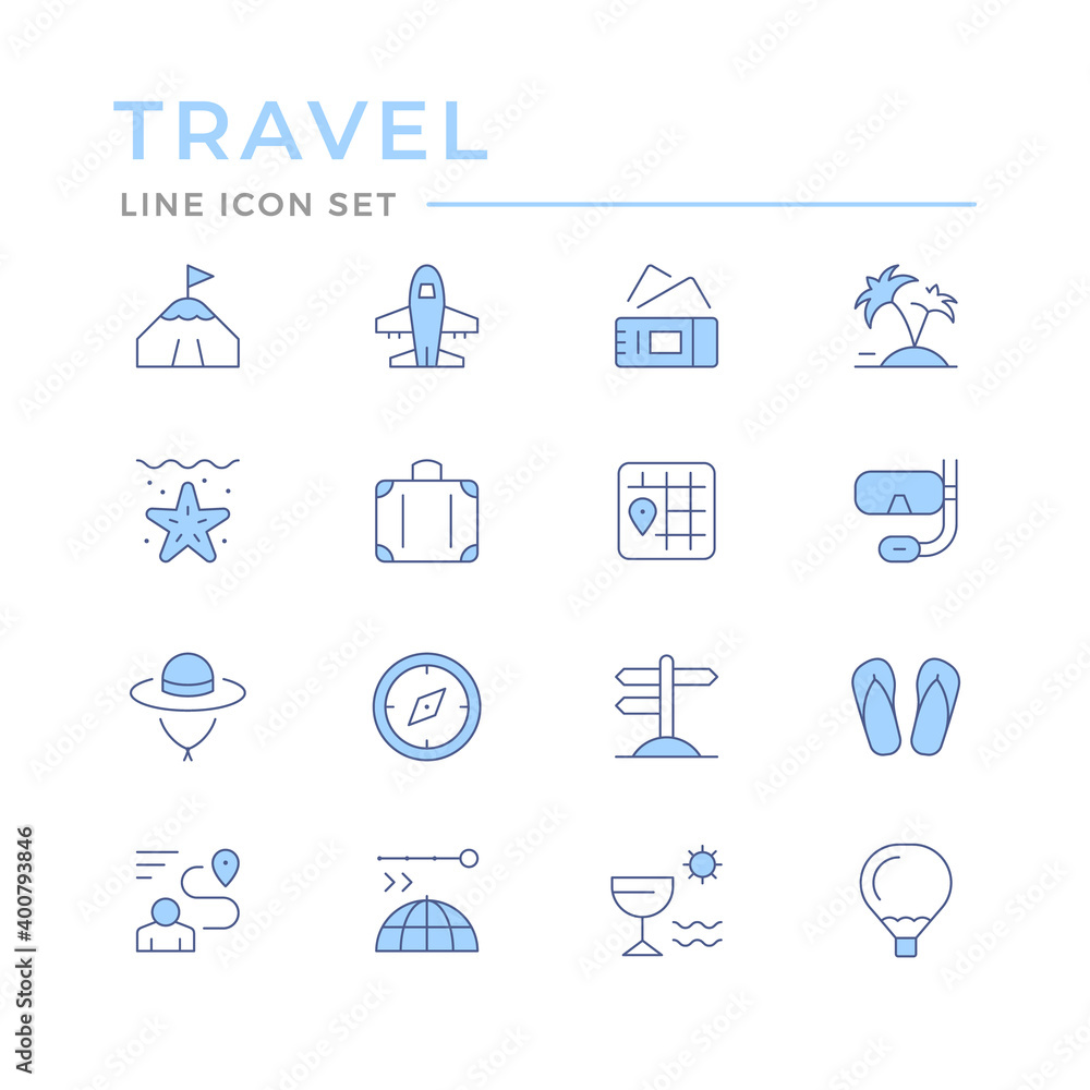 Set color line icons of travel Set color line icons of travel