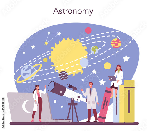 Astronomy and astronomer concept. Professional scientist looking