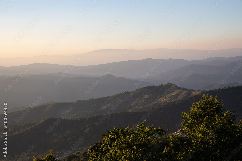 Sunset view of  Doi Chang, Chiang Rai Province in Thailand
