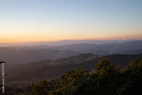 Sunset view of Doi Chang, Chiang Rai Province in Thailand