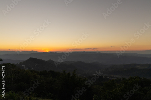 Sunset view of Doi Chang, Chiang Rai Province in Thailand