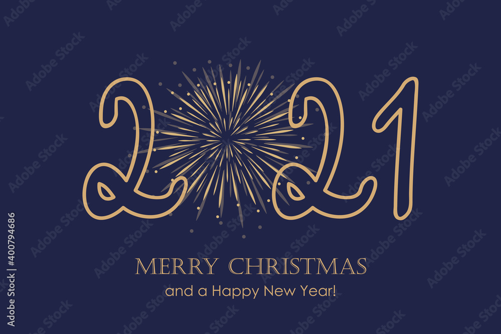 happy new year 2021 typography with fireworks vector illustration EPS10 - obrazy, fototapety, plakaty 