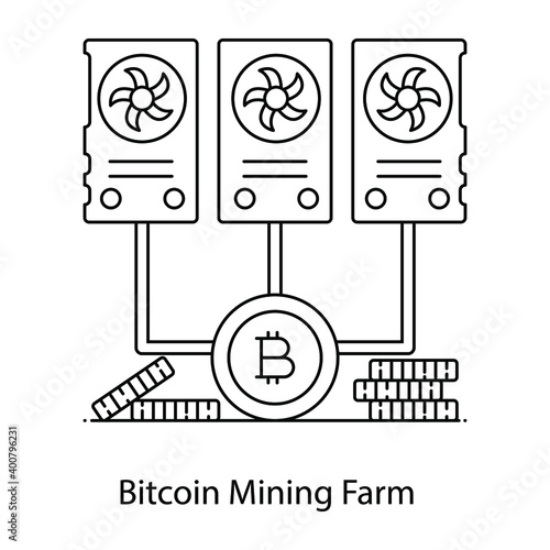 
Bitcoin mining farm vector image, filled outline style
