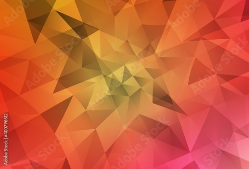 Light Red, Yellow vector polygon abstract backdrop.