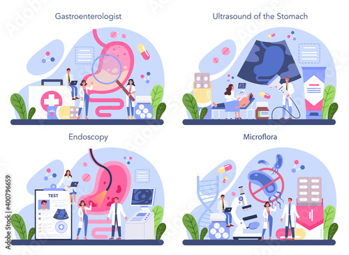 Gastroenterology doctor concept set. Idea of health care and stomach