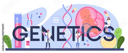 Genetics typographic header. Medicine and science technology.