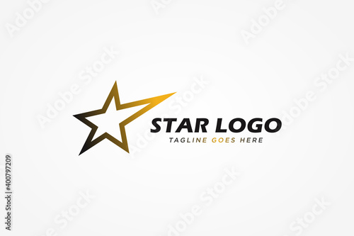 Gold Star Logo. Black and Gold Gradient Shape Star Icon Line Style isolated on White Background. Usable for Business and Branding Logos. Flat Vector Logo Design Template Element.