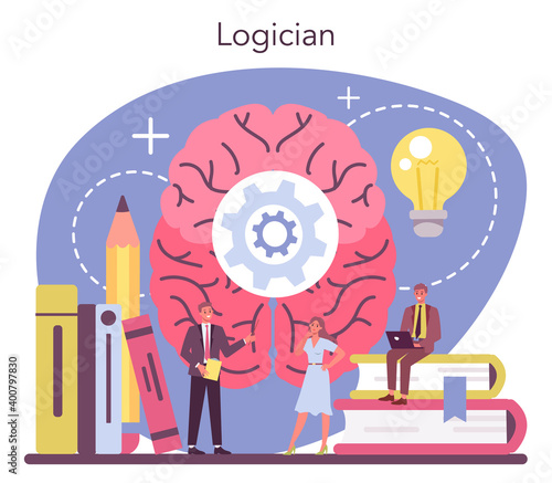 Logician concept. Scientist systematicly studying logical challenges