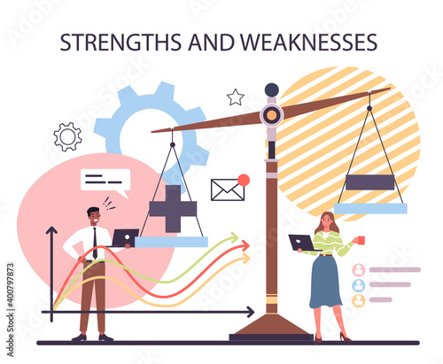 Pros and cons concept. Strengths and weaknesses comparison.