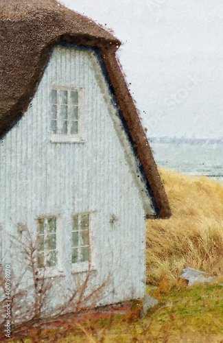 Traditionel reed roof houses at Darss peninsular at Baltic Sea Germany. photo