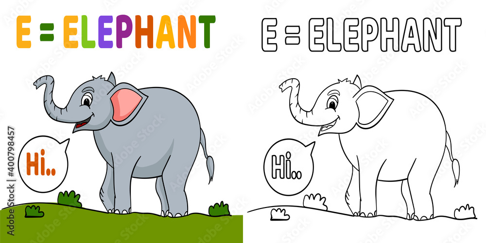 E for elephant,coloring page for kids Stock Vector | Adobe Stock