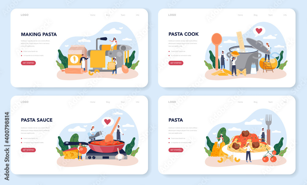 Fototapeta premium Spaghetti or pasta web banner or landing page set. Italian food on the plate.