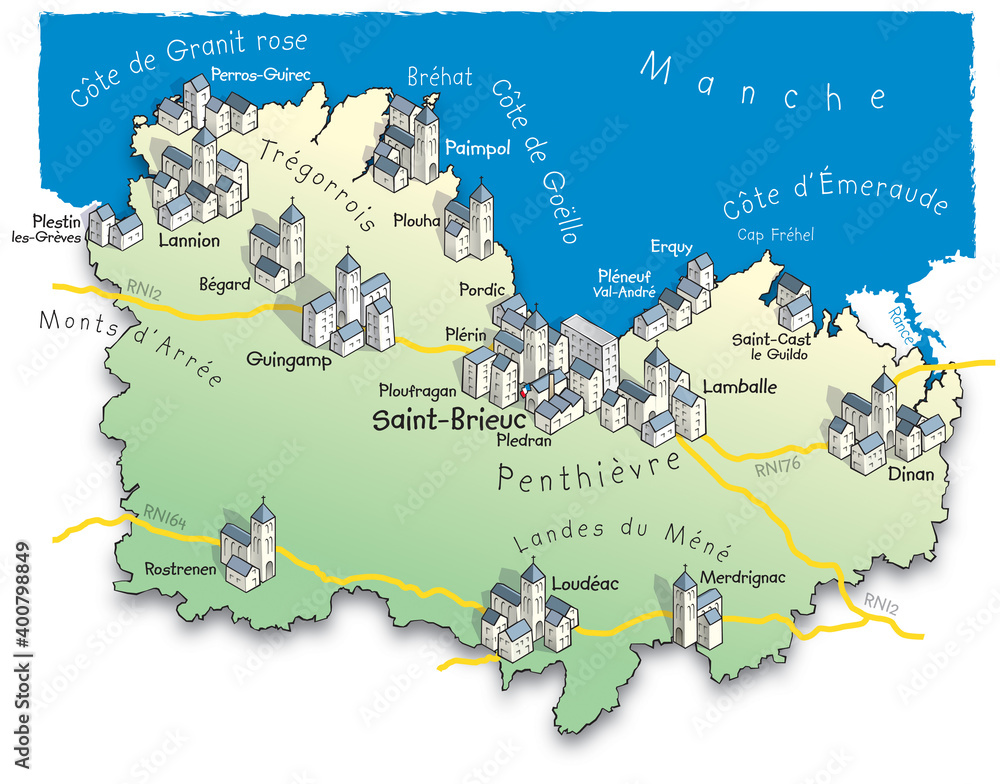 Carte Des Cotes D'armor Avec Toutes Les Communes 22 Carte du département des Côtes-d'Armor Stock-Vektorgrafik | Adobe Stock