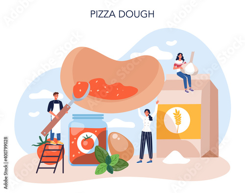 Pizza maker concept. Chef cooking tasty delicious pizza.