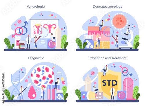 Venereologist concept set. Professional diagnostic of dermatology