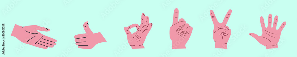 set of hand gestures cartoon icon design template with various models. vector illustration isolated on blue background set of hand gestures cartoon icon design template with various models. vector illustration isolated on blue background