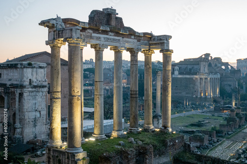 Forum Romanum ancient ruins in Rome, Italy