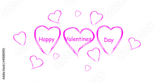 Valentine's hearts. Valentine's day red heart template for greeting card design. 14 february love day sketch art. Pink marker or felt pen hand drawing