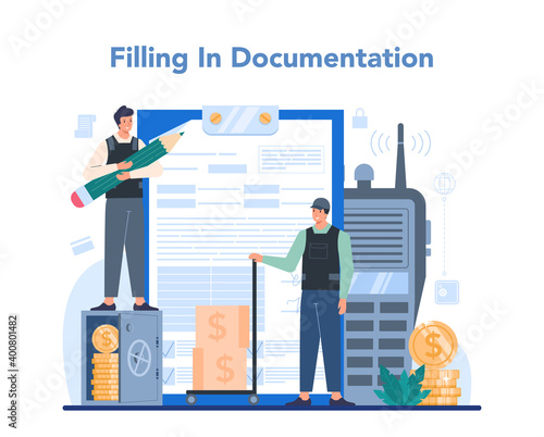 Encashment or collector concept. Money collecting and transporation