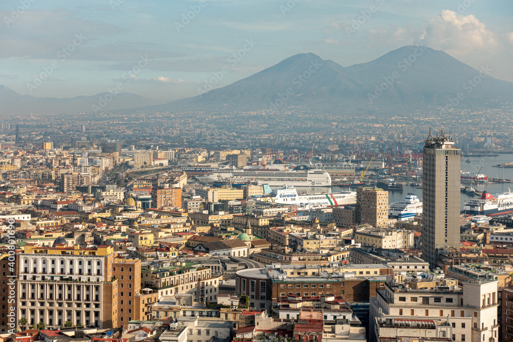 City of Naples with Vesuvio volcano, Italy
