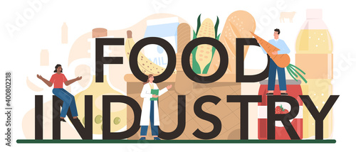 Food industry sector of the economy typographic header. Light manufacturing