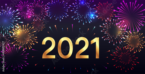New Year 2021 celebration with colored fireworks