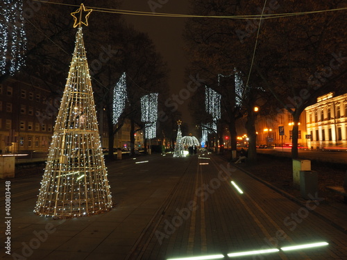 Christmas Decorations on the street of Szczecin Poland