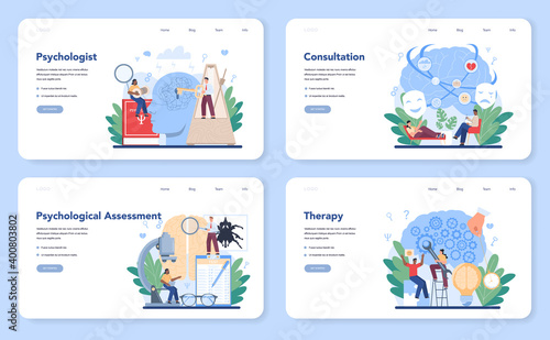 Psychiatrist web banner or landing page set. Mental health diagnostic.