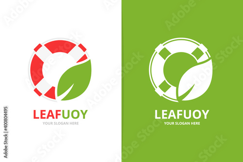 Vector lifebuoy and leaf logo combination. Unique life belt and organic logotype design template