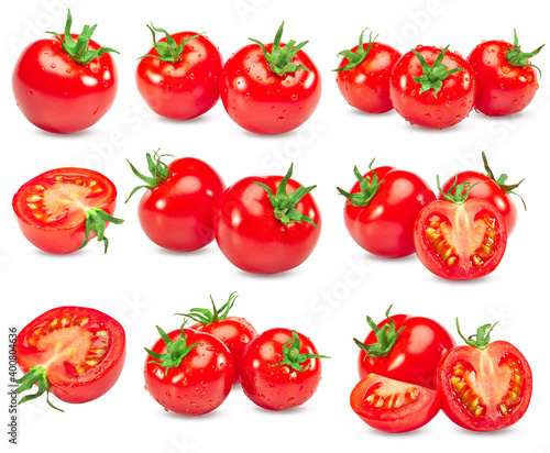 collection of fresh tomato isolated on white background. clipping path.