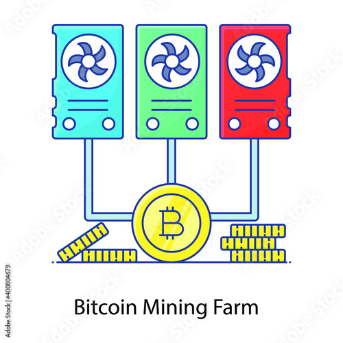 
Bitcoin mining farm vector image, filled outline style
