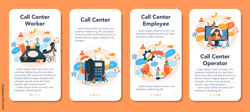 Call center or technical support mobile application banner set.