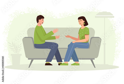 Conversation of friends. Dialogue between brother and sister. Communication between husband and wife.