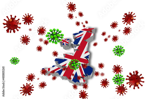 mutation covid-19 coronavirus england great britain - 3d rendering
