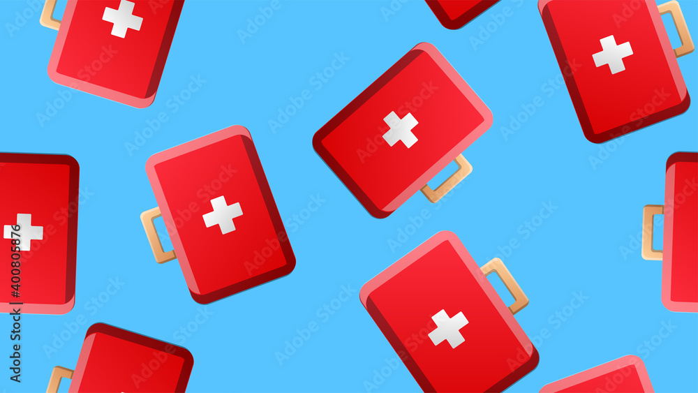 Endless seamless pattern of medical scientific medical items of first aid pharmacies on a blue background. illustration Endless seamless pattern of medical scientific medical items of first aid pharmacies on a blue background. illustration