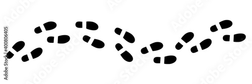 Black footprints line isolated on white background. Footsteps shoes silhouette isolated.