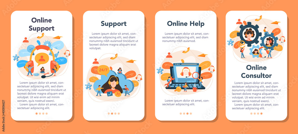 Technical support mobile application banner set. Idea of customer service.