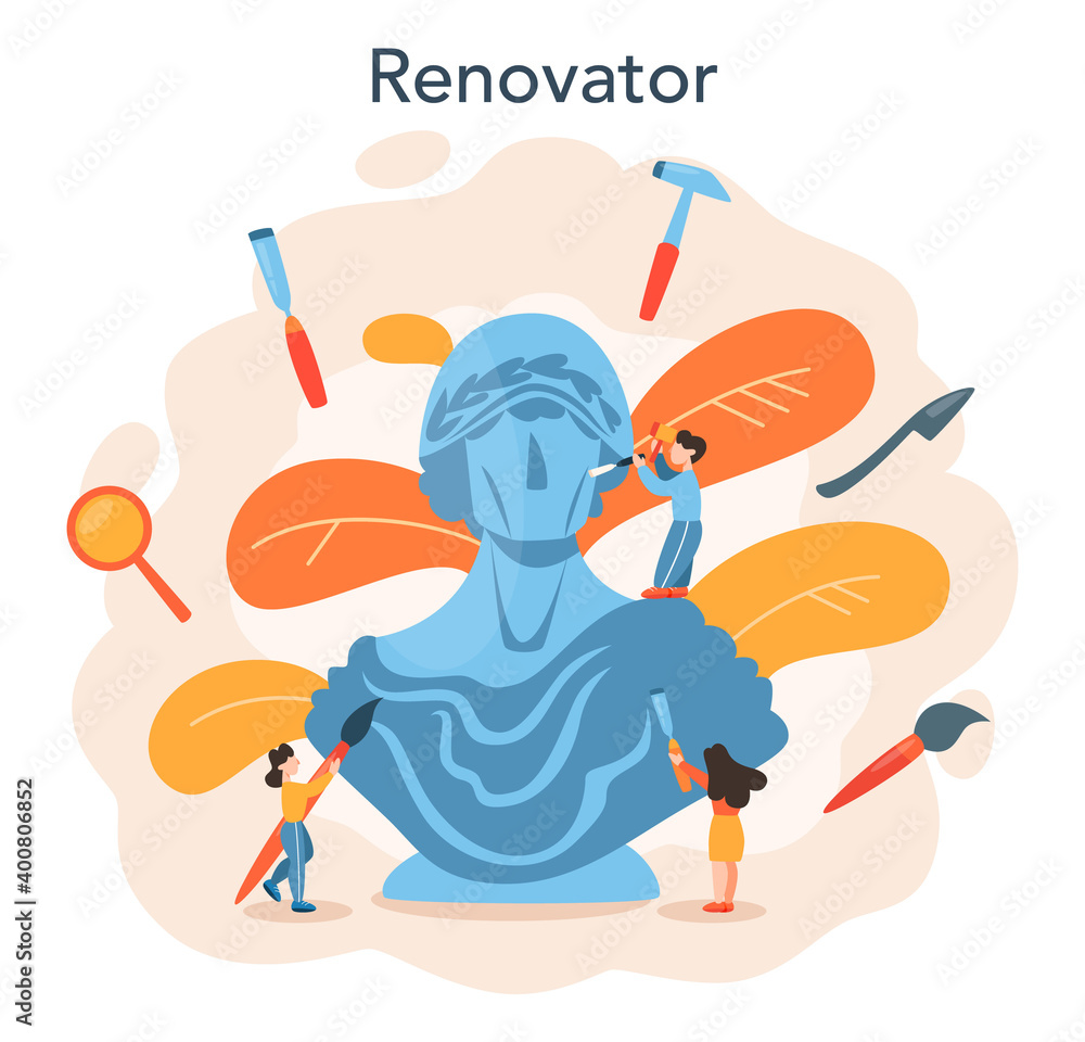 Fototapeta premium Restorer concept. Artist restores an ancient statue, old painting