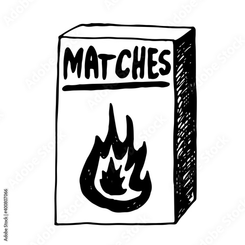 Hand drawn doodle matches. Burnt wooden stick. Simple vector illustration.