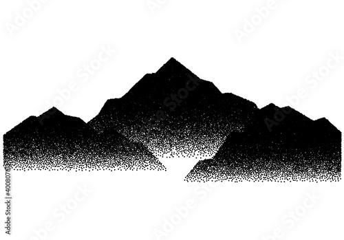 Abstract background with mountains sign or emblem in dotwork or tattoo retro style