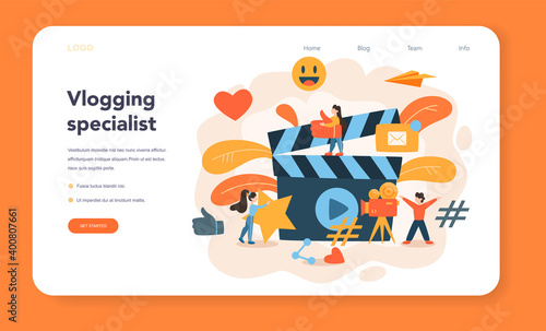 Video blogger web banner or landing page. Share video content