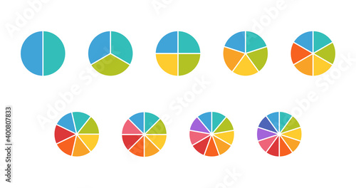 Circle chart section segments set vector diagram segments pie template. Circle segments set. Various number of sectors divide the circle on equal parts. Pie chart set. Diagram collection