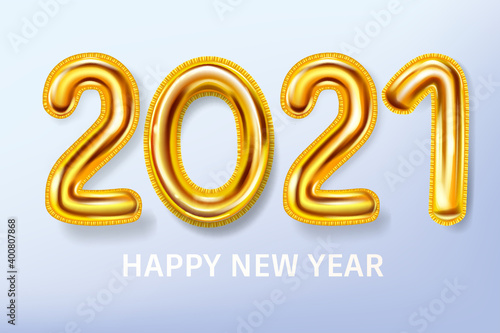 2021 Happy New Year background. Gold realistic 3d balloons foil metallic numbers. Vector illustration celebrate festive party, poster, banner