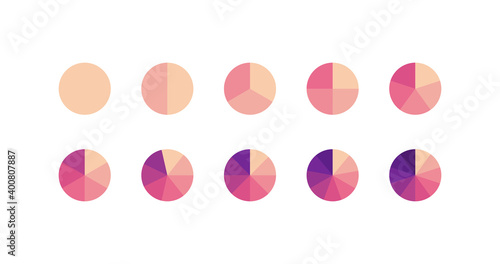 Circle chart section segments set vector diagram segments pie template. Circle segments set. Various number of sectors divide the circle on equal parts. Pie chart set. Diagram collection