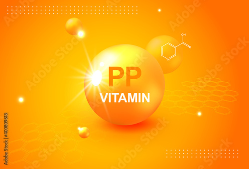 Nutrition sign vector concept. The power of vitamin PP. Chemical formula