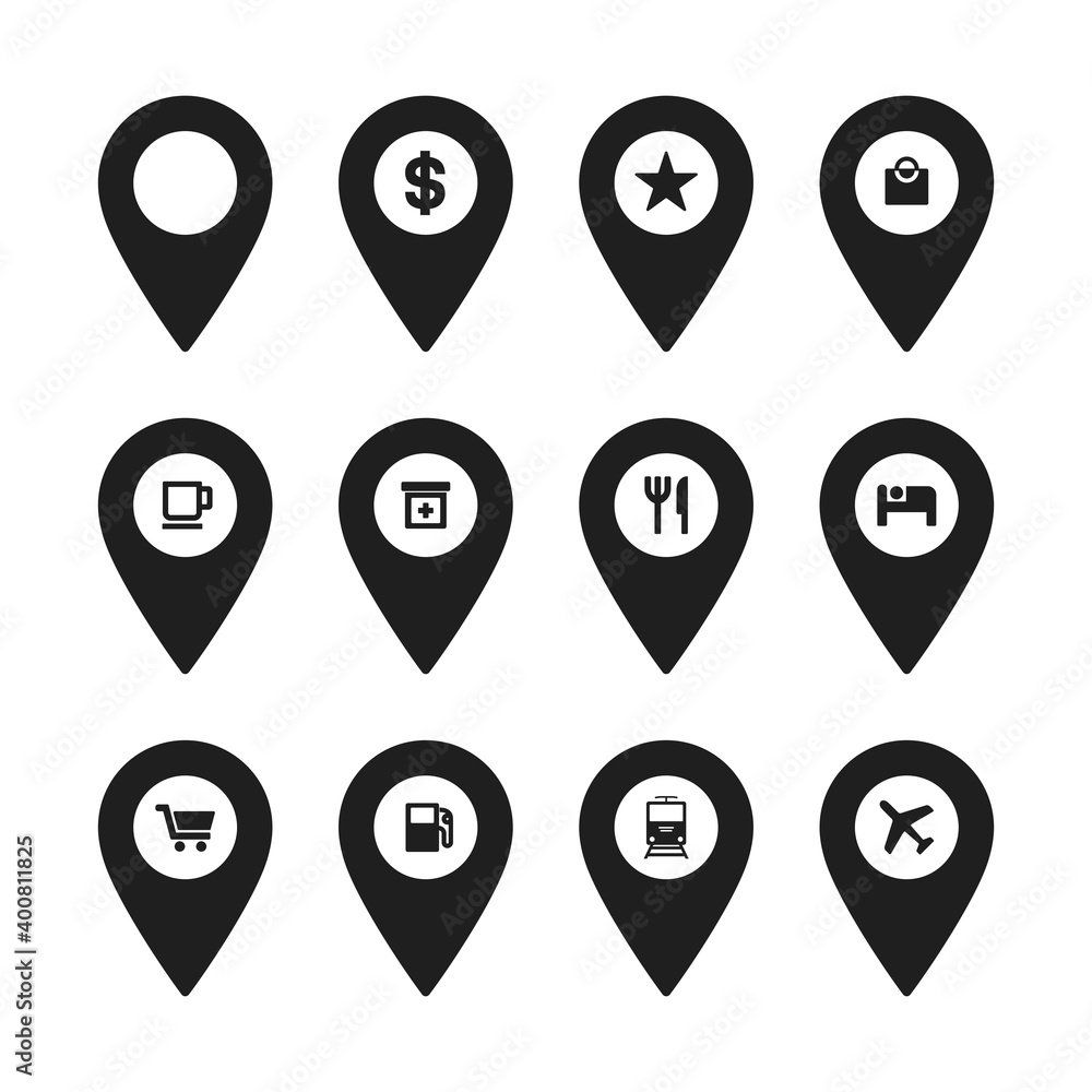 Collection of location pin icon vector illustration. Pin maps collection. Collection of location pin icon vector illustration. Pin maps collection.