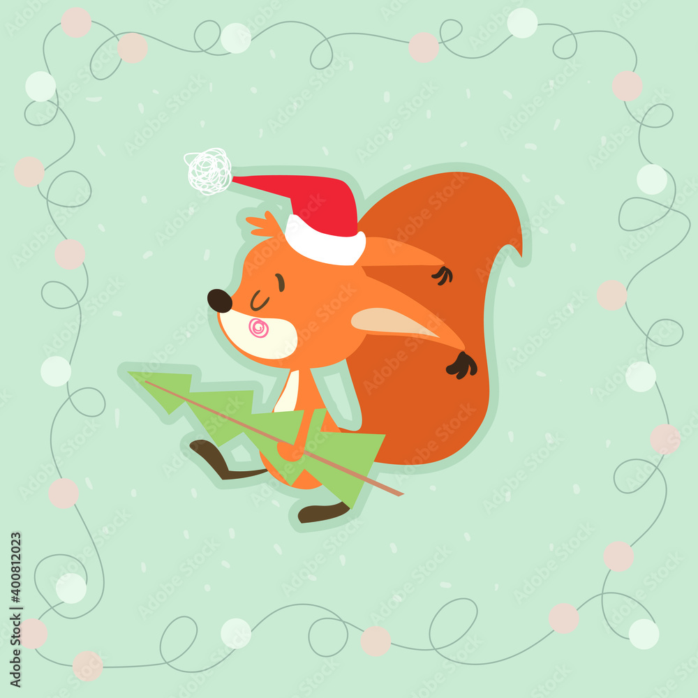 Сartoon squirrel with gifts for christmas and new year Сartoon squirrel with gifts for christmas and new year