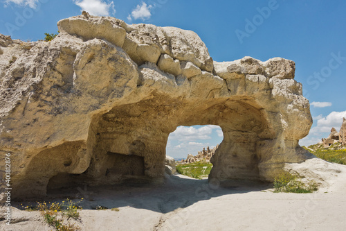 Detail of magnificent stone structures and caves near Goreme at Cappadocia, Anatolia, Turkey